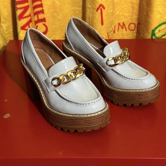 Chunky Madden Girl Heeled Loafers with Gold Chain Detail - Picture 2 of 9